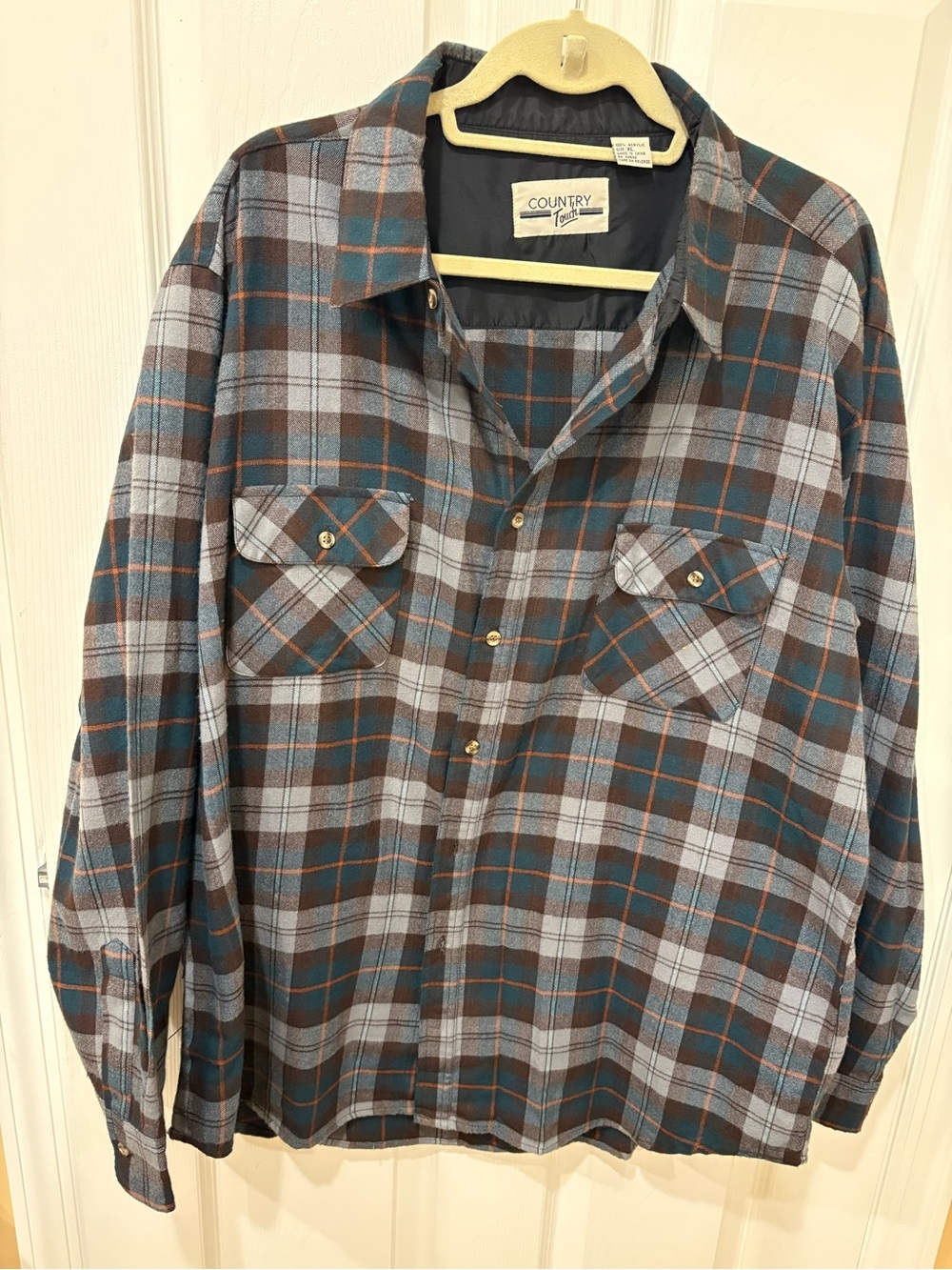 Country Touch Long Sleeve Flannel Button Down Shirt Brown Green Plaid Men’s XL